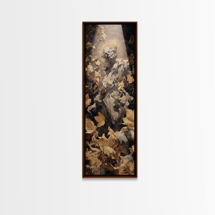 The Autumn-Leaf Ghost, Dark Renaissance Art, Tall Narrow Wall Art, Dark Fantasy Wall Art, Framed Canvas Print, Halloween Wall Art