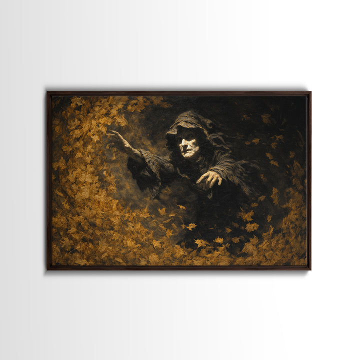 The Autumn-Leaf Ghost, Dark Romantic Horror Art, Landscape Wall Art, Macabre Wall Art, Framed Canvas Print, Halloween Wall Art