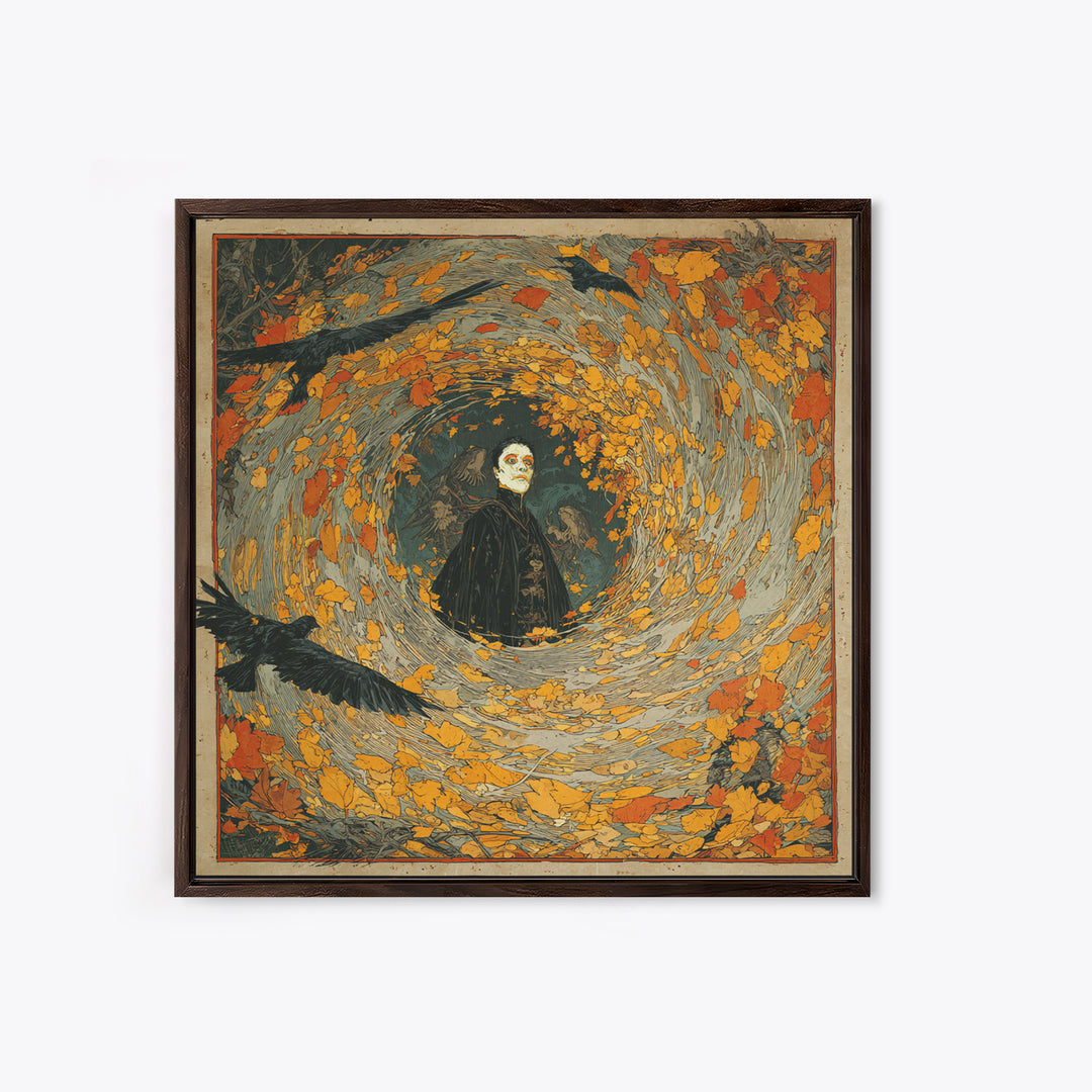The Autumn-Leaf Ghost, Decadent Gothic Art, Square Wall Art, Macabre Wall Art, Canvas Print, Halloween Wall Art, Spooky Wall Decor