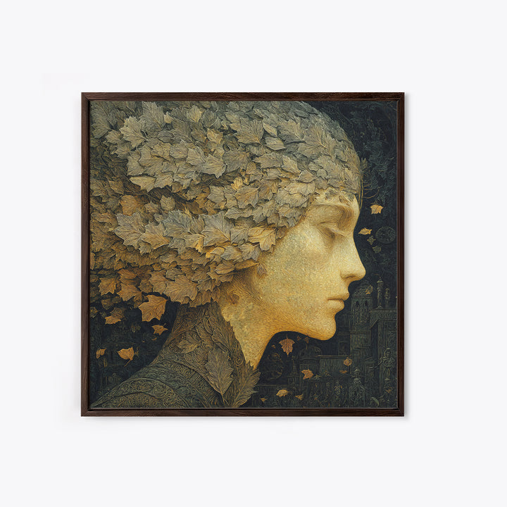 The Autumn-Leaf Ghost, Symbolist Death Art, Square Wall Art, Macabre Wall Art, Framed Canvas Print, Halloween Wall Art
