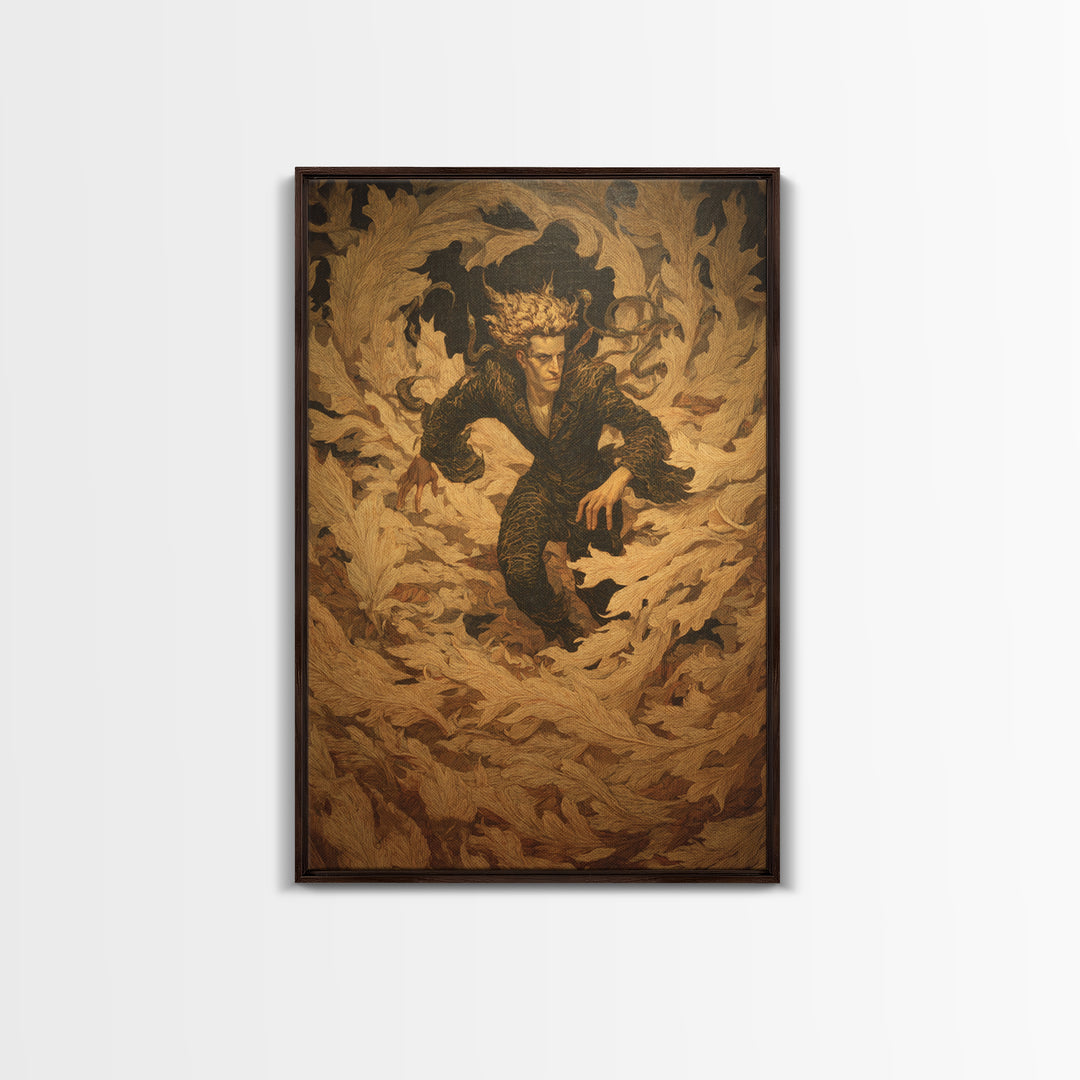 The Autumn-Leaf Ghost, Dark Symbolist Art, Vertical Wall Art, Dark Halloween Decor, Framed Canvas Print, Halloween Wall Art