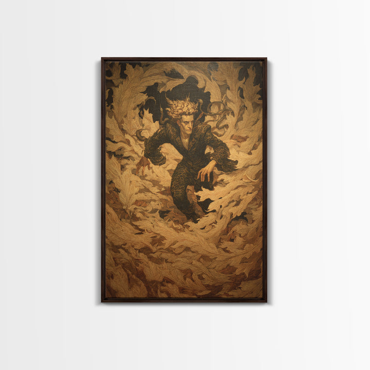 The Autumn-Leaf Ghost, Dark Symbolist Art, Vertical Wall Art, Dark Halloween Decor, Framed Canvas Print, Halloween Wall Art