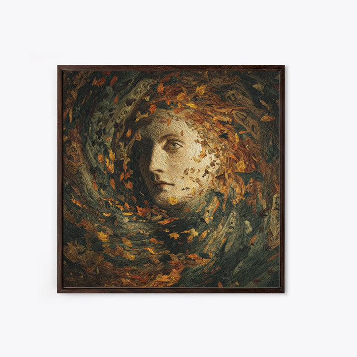 The Autumn-Leaf Ghost, Expressionist Gothic Art, Square Wall Art, Dark Fantasy Wall Art, Framed Canvas Print, Halloween Wall Art
