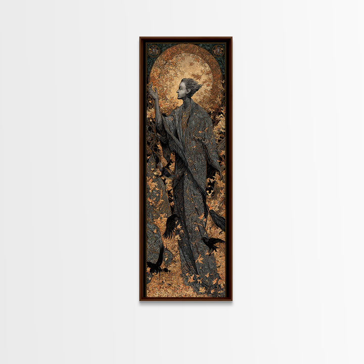 The Autumn-Leaf Ghost, Stained Glass Gothic Art, Tall Narrow Wall Art, Dark Fantasy Wall Art, Canvas Print, Halloween Wall Art