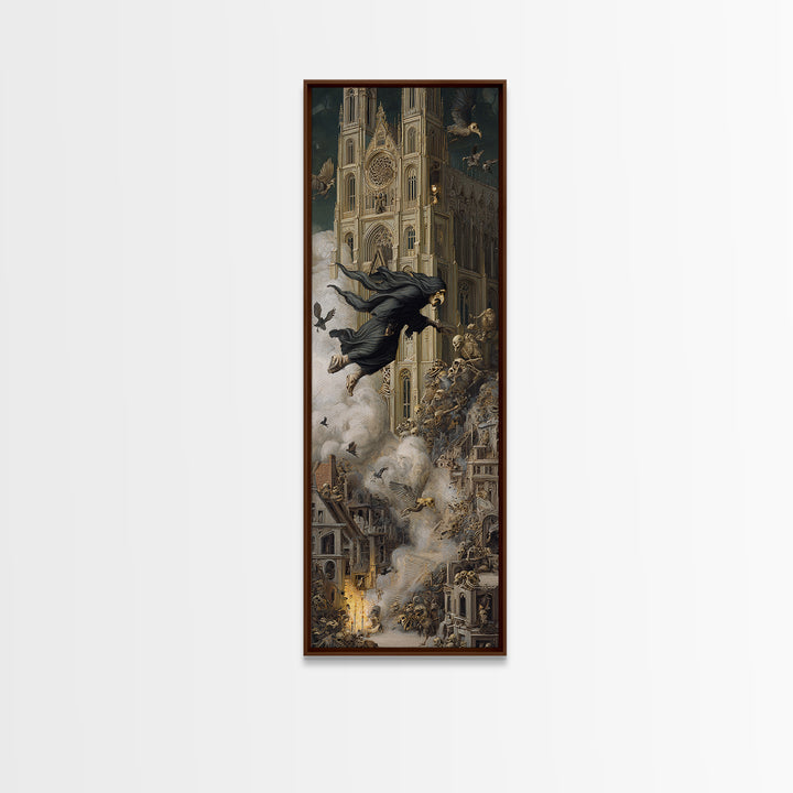 The Cathedral Of Bones, Medieval Grotesque Art, Tall Narrow Wall Art, Dark Halloween Decor, Framed Canvas Print, Halloween Wall Art