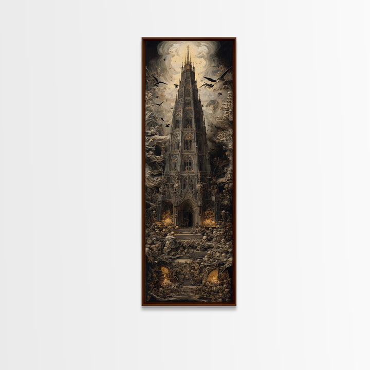 The Cathedral Of Bones, Dark Renaissance Art, Tall Narrow Wall Art, Dark Fantasy Wall Art, Canvas Print, Halloween Wall Art