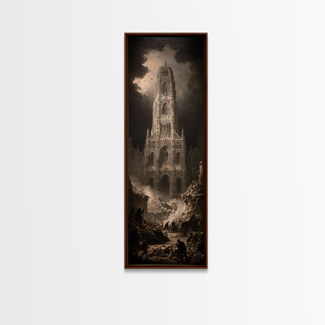 The Cathedral Of Bones, Gothic Nightmare Art, Tall Narrow Wall Art, Macabre Wall Art, Framed Canvas Print, Halloween Wall Art