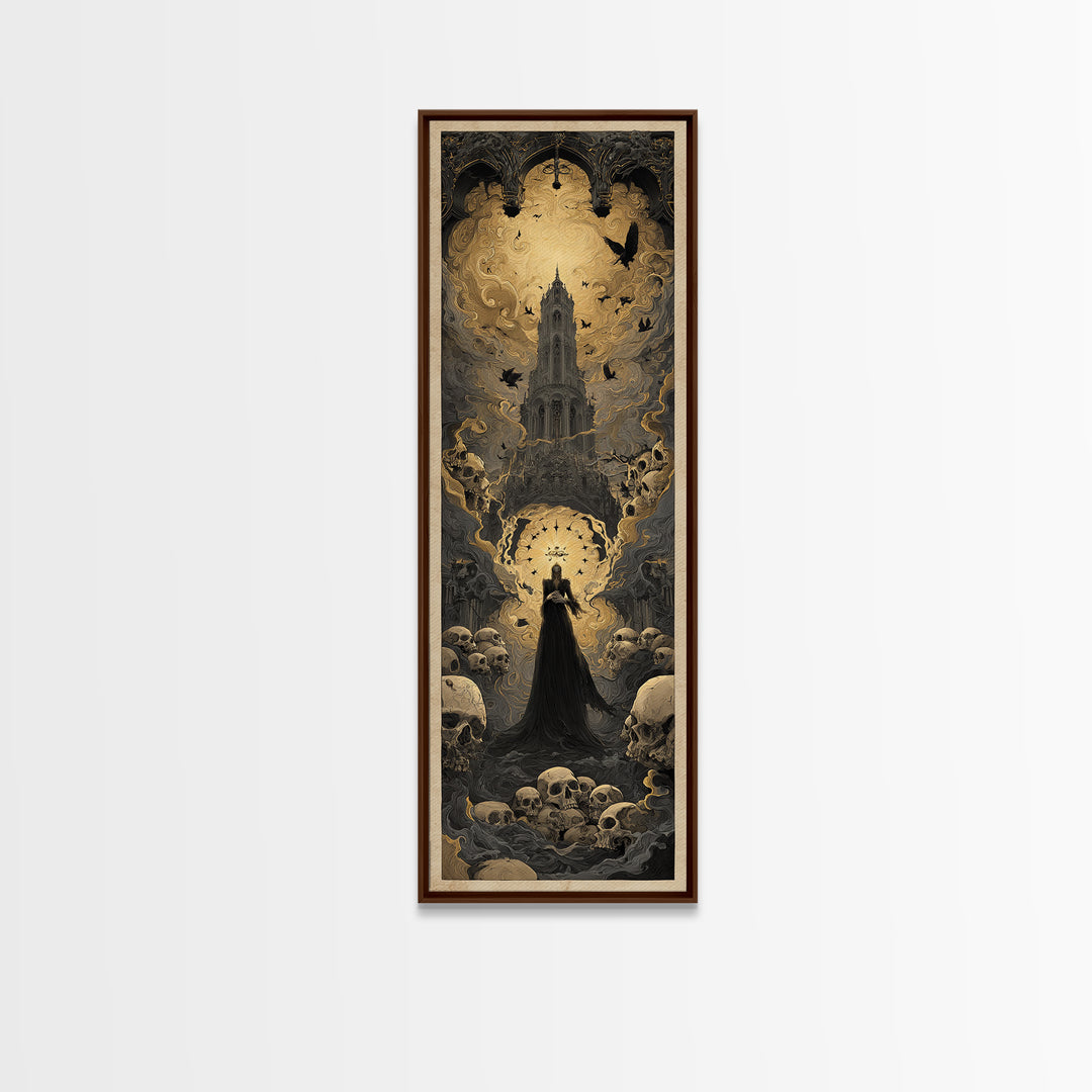 The Cathedral Of Bones, Visionary Gothic Art, Tall Narrow Wall Art, Gothic Horror Wall Art, Canvas Print, Halloween Wall Art
