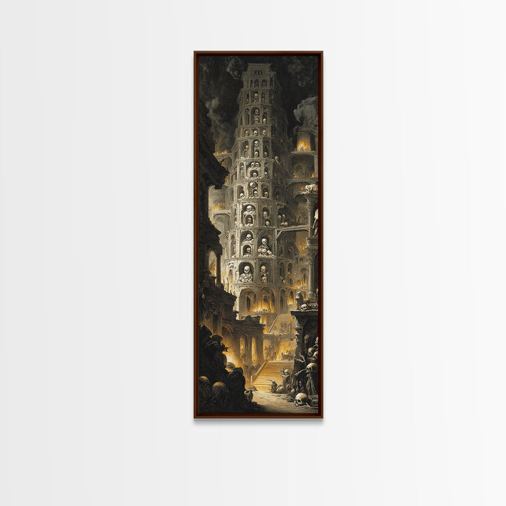 The Cathedral Of Bones, Architectural Etching Art, Tall Narrow Wall Art, Macabre Wall Art, Canvas Print, Halloween Wall Art
