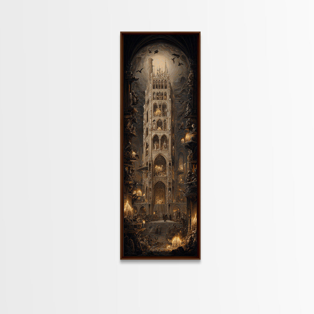 The Cathedral Of Bones, Ornate Symbolist Art, Tall Narrow Wall Art, Macabre Wall Art, Canvas Print, Halloween Wall Art