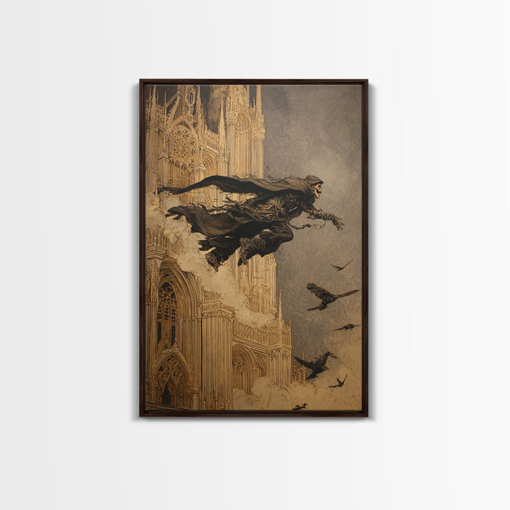 The Cathedral Of Bones, Symbolist Etching Art, Vertical Wall Art, Dark Halloween Decor, Canvas Print, Halloween Wall Art