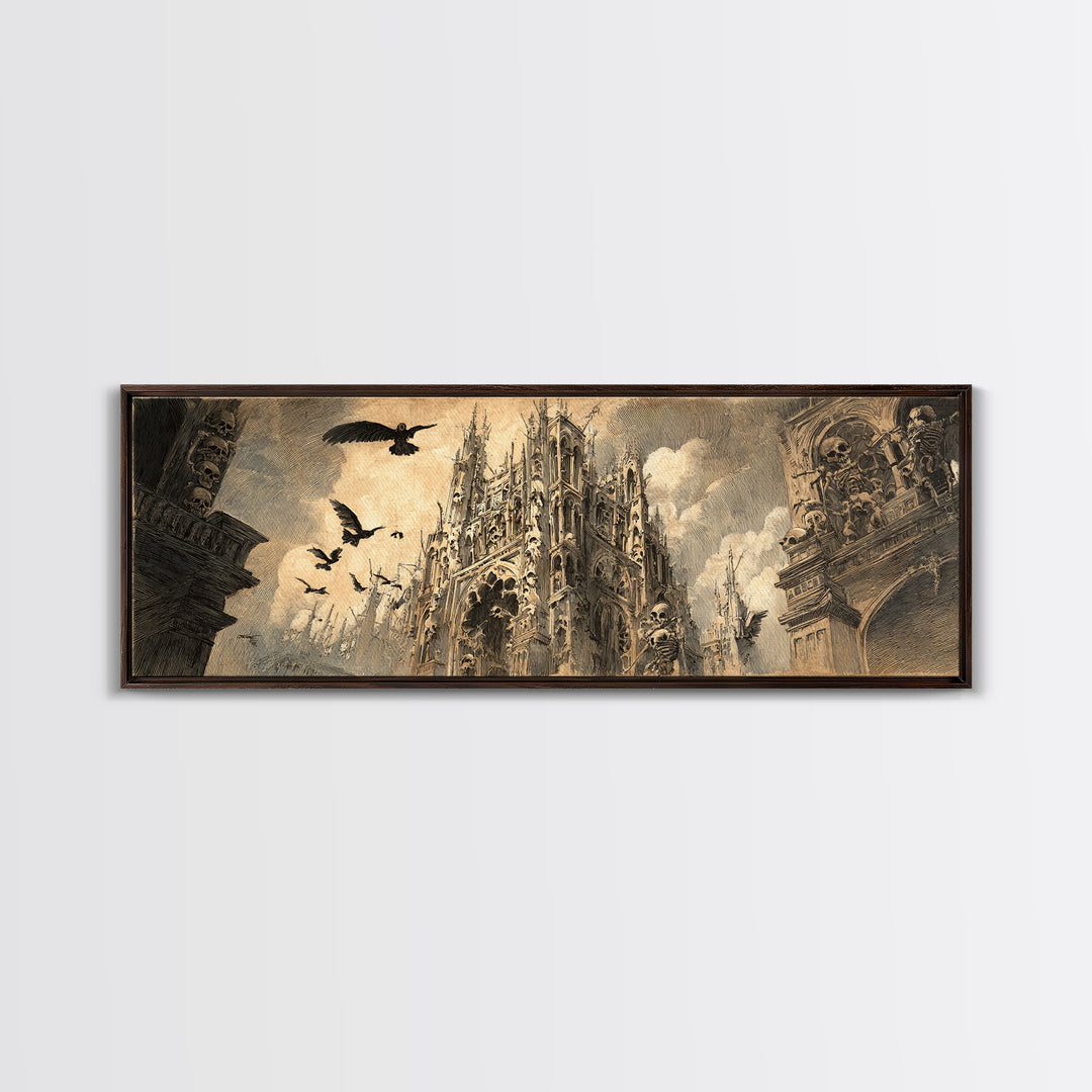 The Cathedral Of Bones, Expressionist Nightmare Art, Extra Wide Wall Art, Dark Fantasy Wall Art, Canvas Print, Halloween Wall Art