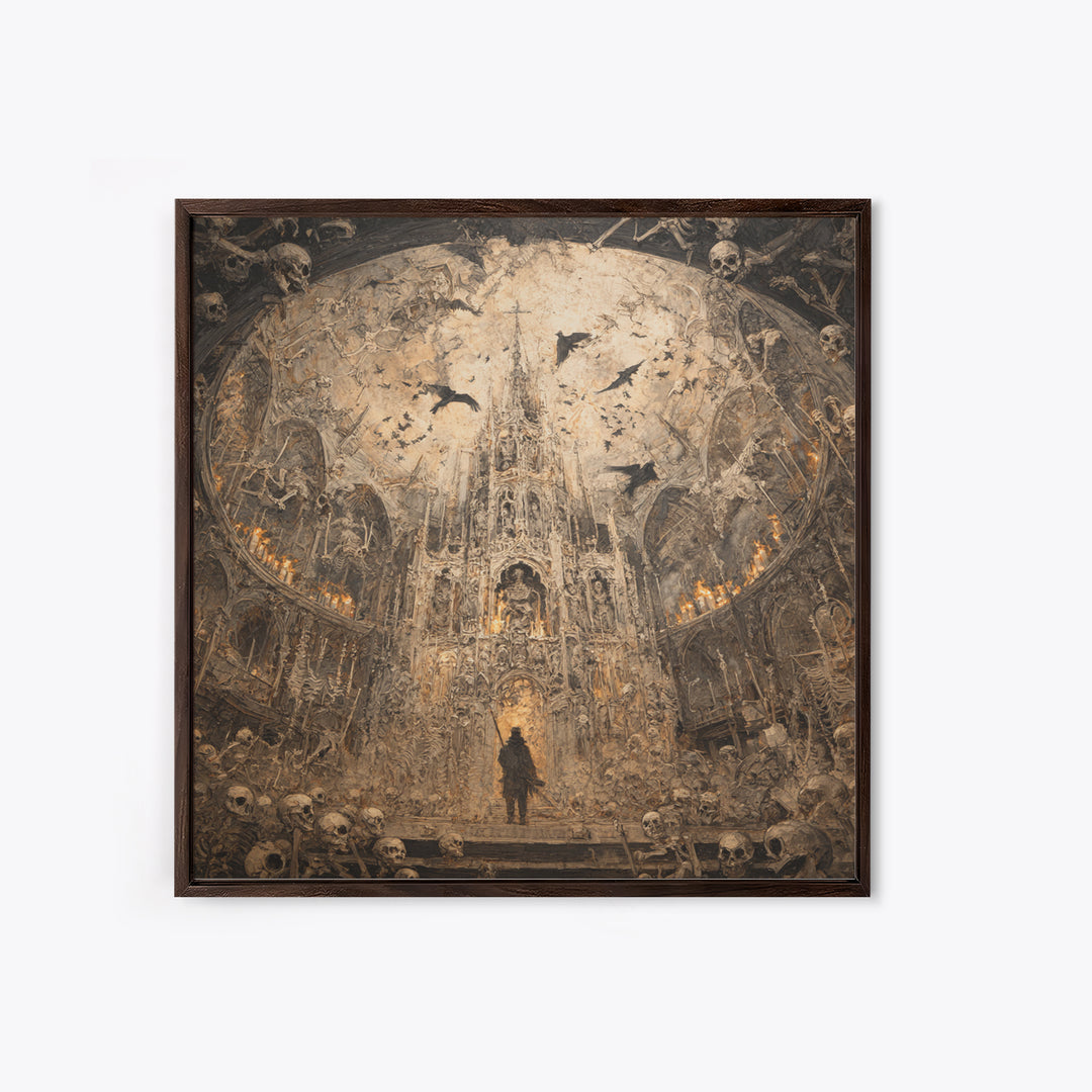 The Cathedral Of Bones, Grotesque Carnival Art, Square Wall Art, Dark Halloween Decor, Framed Canvas Print, Halloween Wall Art