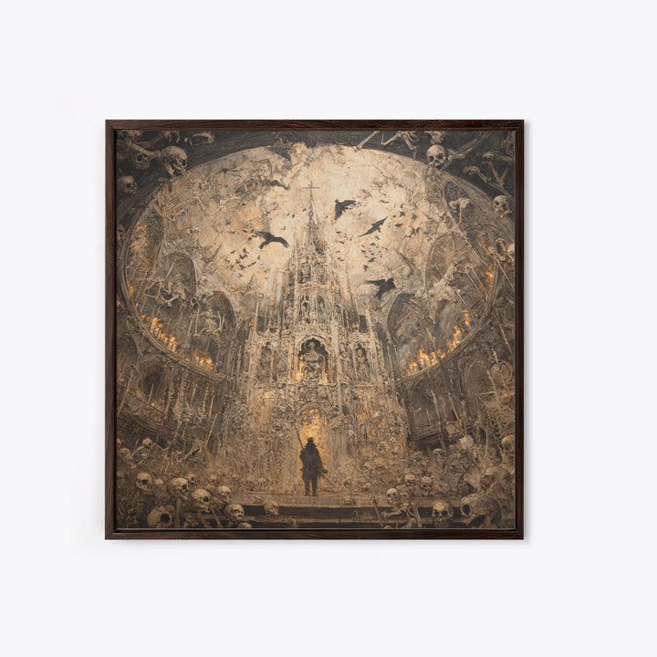The Cathedral Of Bones, Grotesque Carnival Art, Square Wall Art, Dark Halloween Decor, Framed Canvas Print, Halloween Wall Art
