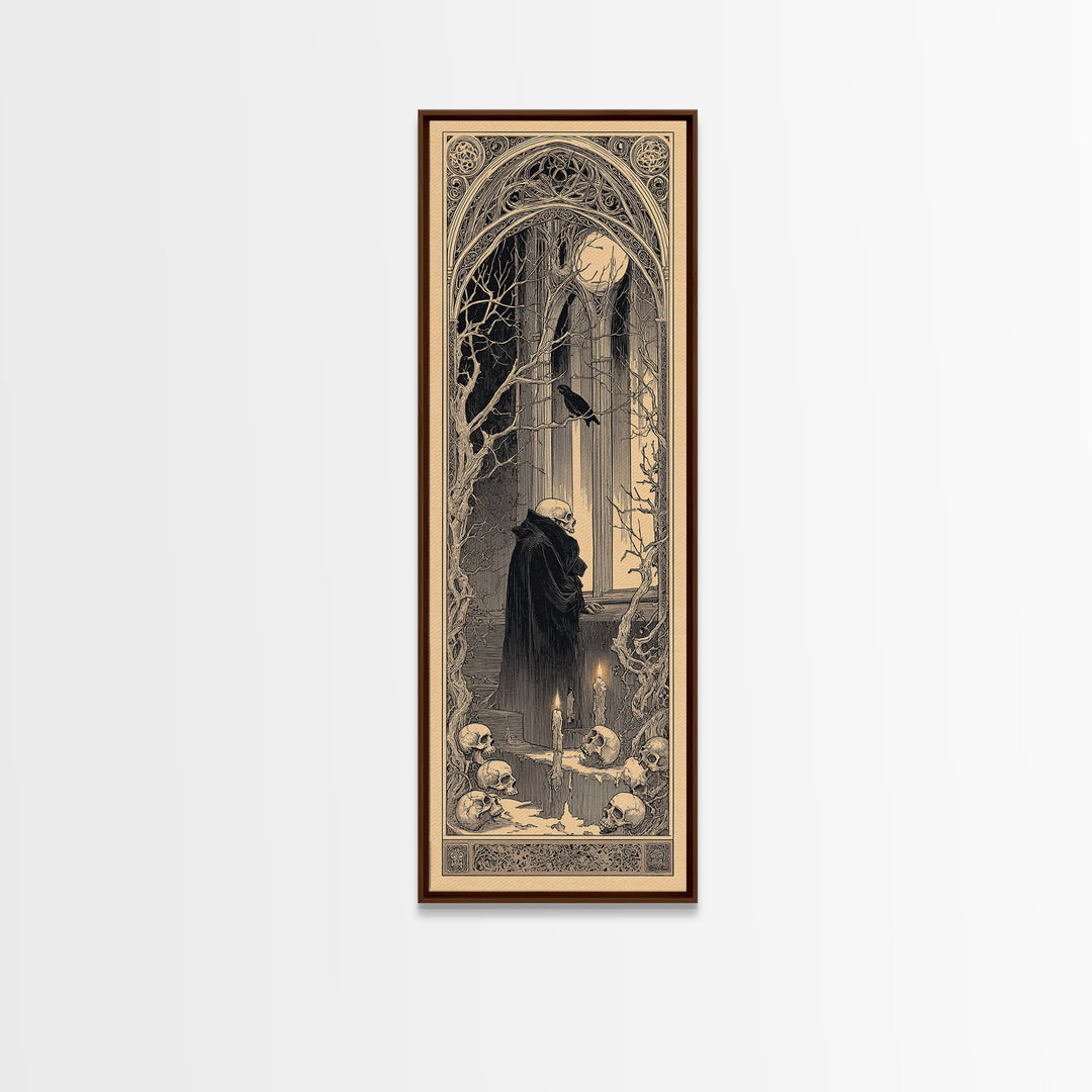 The Cathedral Of Bones, Decadent Line Art, Tall Narrow Wall Art, Macabre Wall Art, Canvas Print, Halloween Wall Art