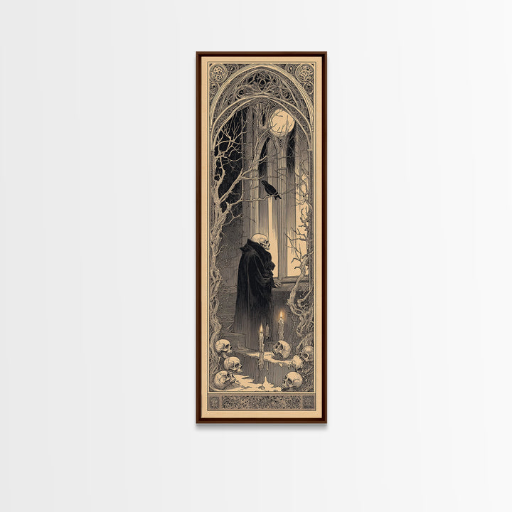The Cathedral Of Bones, Decadent Line Art, Tall Narrow Wall Art, Macabre Wall Art, Canvas Print, Halloween Wall Art