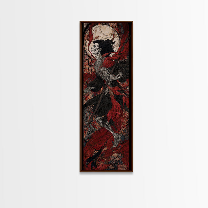 The Cathedral Of Bones, Stained Glass Gothic Art, Tall Narrow Wall Art, Macabre Wall Art, Framed Canvas Print, Halloween Wall Art