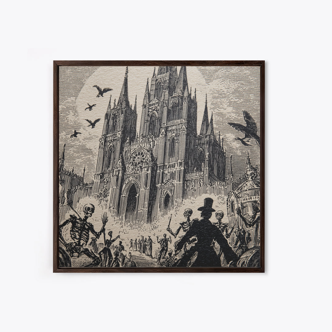 The Cathedral Of Bones, Macabre Folk Print Art, Square Wall Art, Macabre Wall Art, Canvas Print, Halloween Wall Art