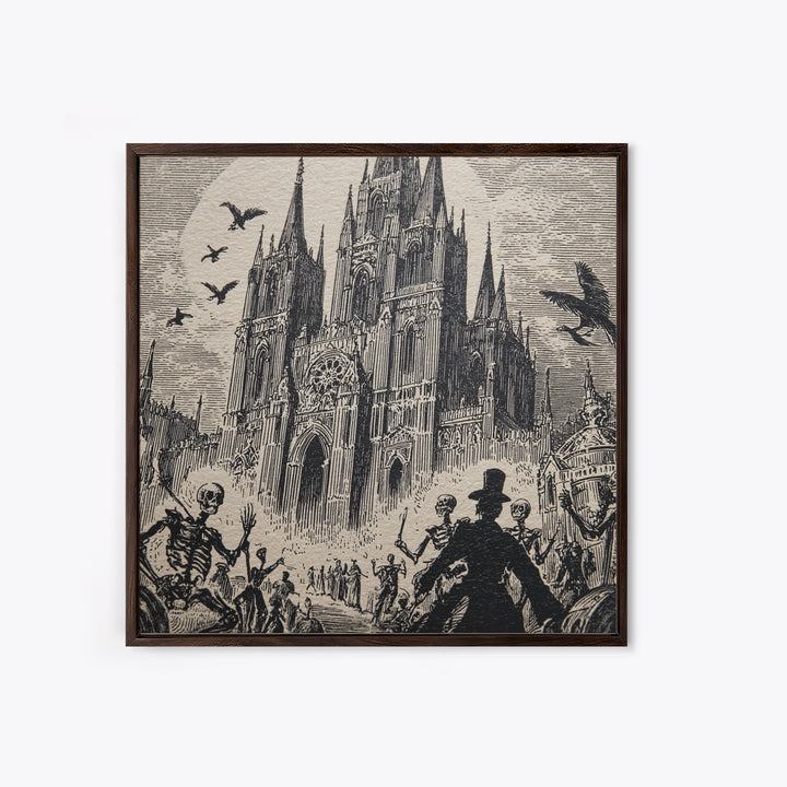 The Cathedral Of Bones, Macabre Folk Print Art, Square Wall Art, Macabre Wall Art, Canvas Print, Halloween Wall Art