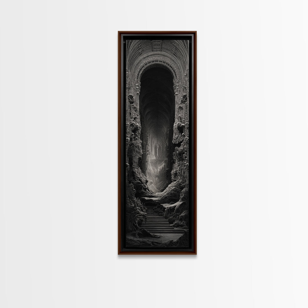 The Cathedral Of Bones, Biomechanical Horror Art, Tall Narrow Wall Art, Macabre Wall Art, Framed Canvas Print, Halloween Wall Art