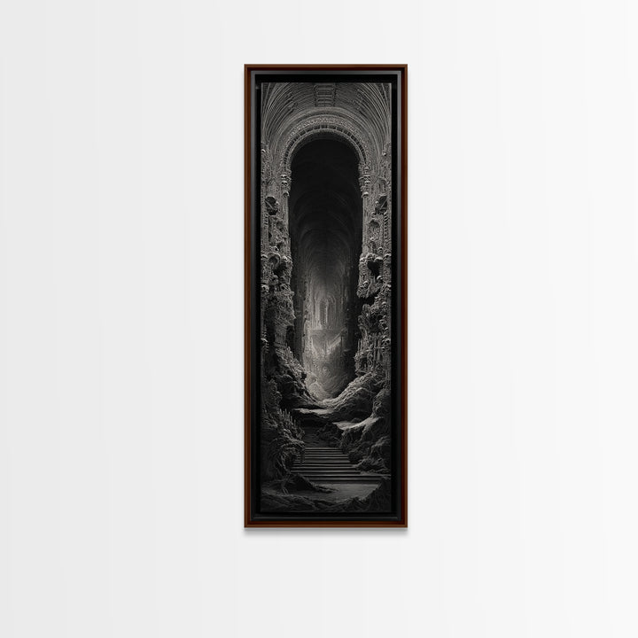 The Cathedral Of Bones, Biomechanical Horror Art, Tall Narrow Wall Art, Macabre Wall Art, Framed Canvas Print, Halloween Wall Art