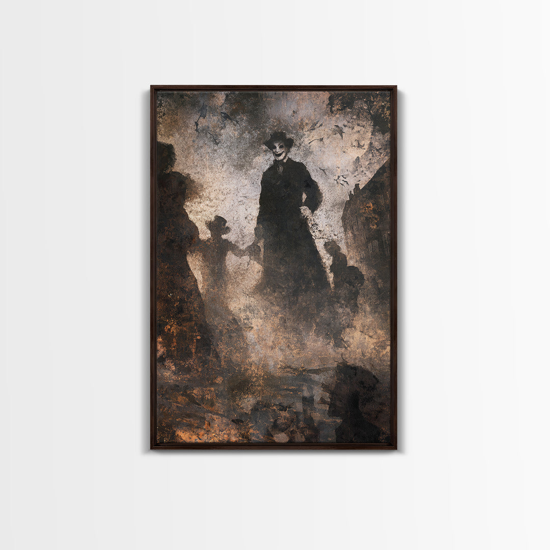 The Town Where Shadows Live, Dark Romantic Horror Art, Vertical Wall Art, Gothic Horror Wall Art, Framed Canvas Print, Halloween Wall Art
