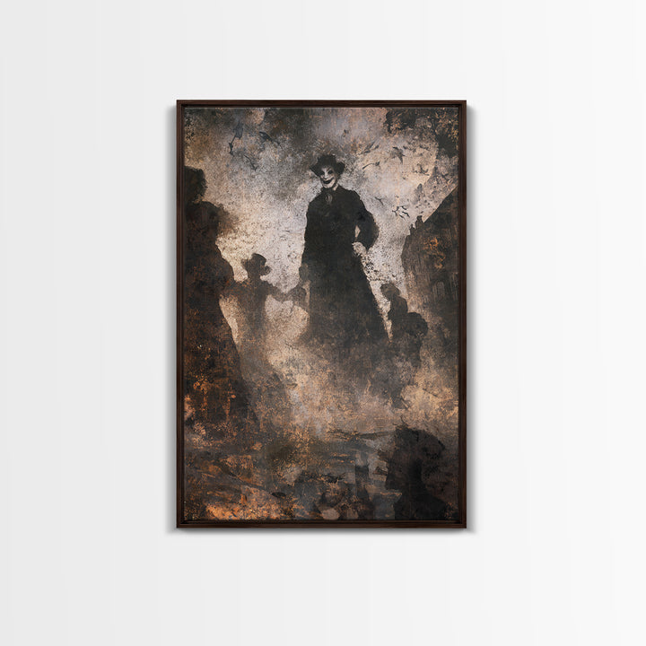 The Town Where Shadows Live, Dark Romantic Horror Art, Vertical Wall Art, Gothic Horror Wall Art, Framed Canvas Print, Halloween Wall Art