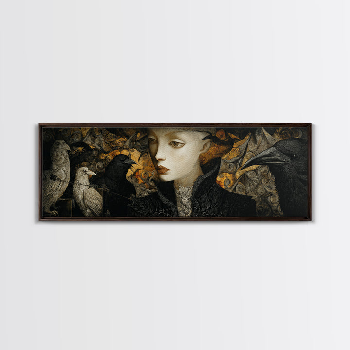 The Town Where Shadows Live, Visionary Gothic Art, Extra Wide Wall Art, Macabre Wall Art, Framed Canvas Print, Halloween Wall Art