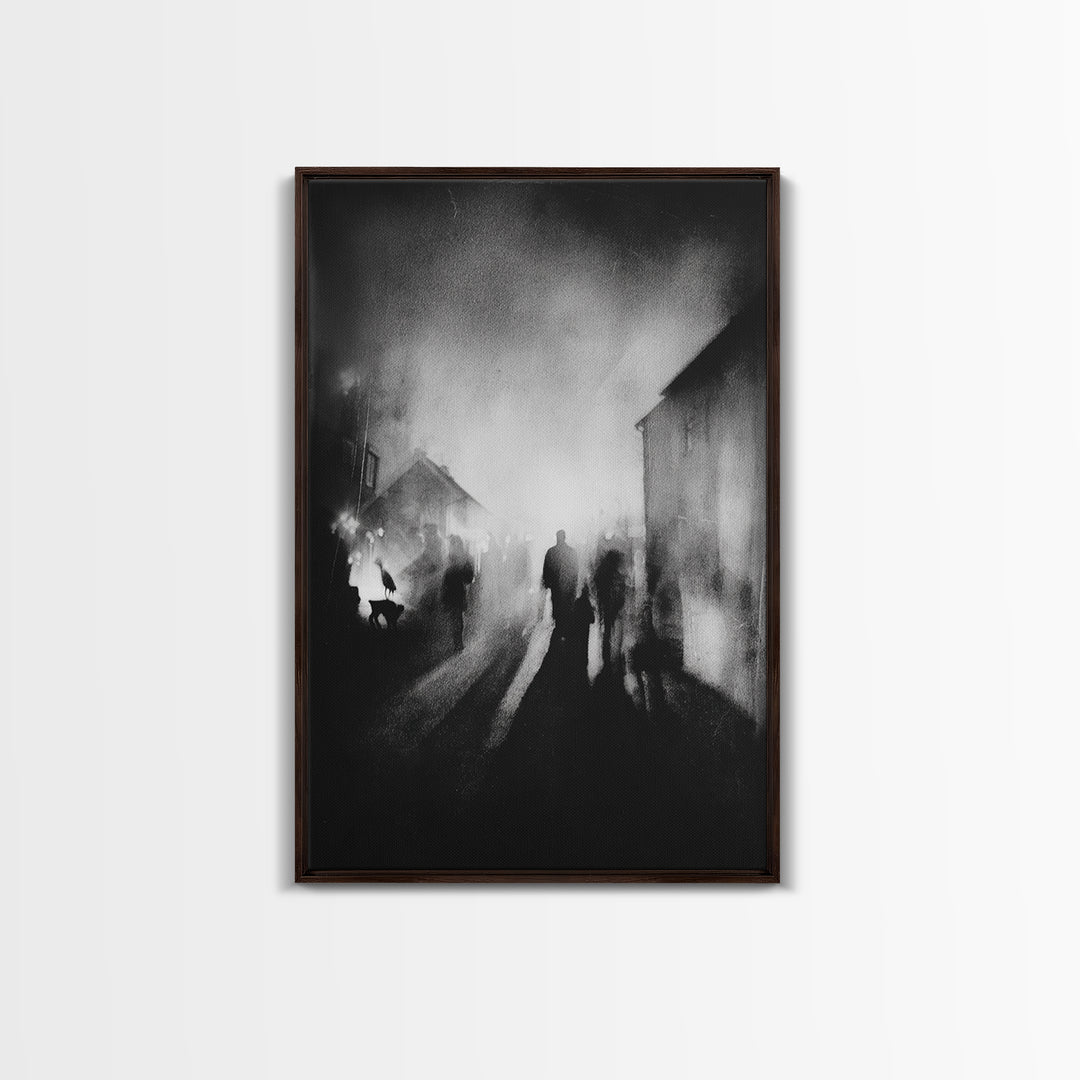 The Town Where Shadows Live, Symbolist Dream Art, Vertical Wall Art, Dark Halloween Decor, Canvas Print, Halloween Wall Art