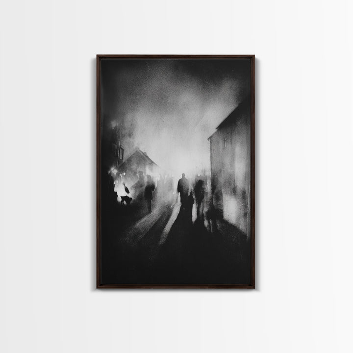The Town Where Shadows Live, Symbolist Dream Art, Vertical Wall Art, Dark Halloween Decor, Canvas Print, Halloween Wall Art