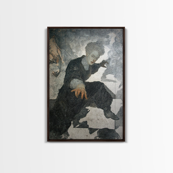 The Town Where Shadows Live, Symbolist Death Art, Vertical Wall Art, Dark Fantasy Wall Art, Framed Canvas Print, Halloween Wall Art