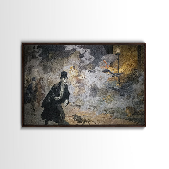 The Town Where Shadows Live, Symbolist Etching Art, Landscape Wall Art, Gothic Horror Wall Art, Framed Canvas Print, Halloween Wall Art