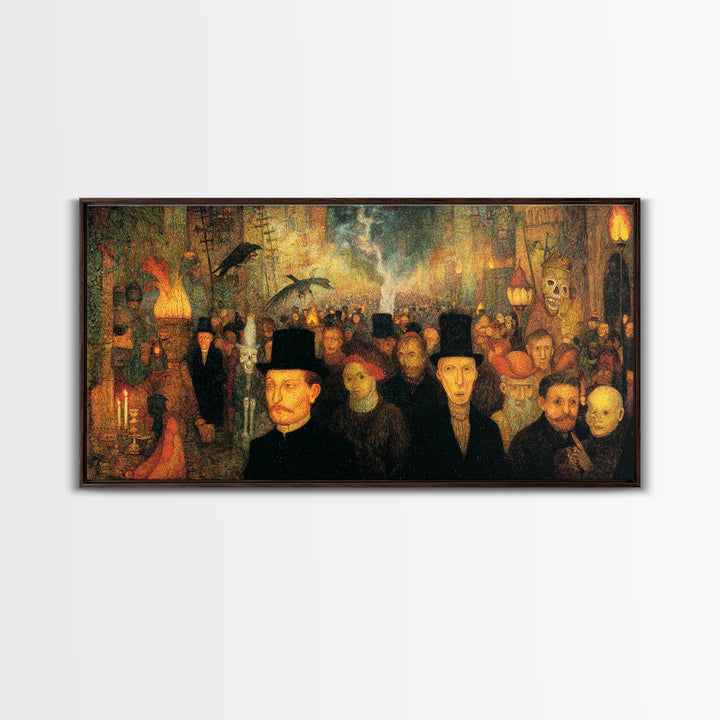 The Town Where Shadows Live, Grotesque Carnival Art, Wide Panoramic Art, Dark Halloween Decor, Canvas Print, Halloween Wall Art