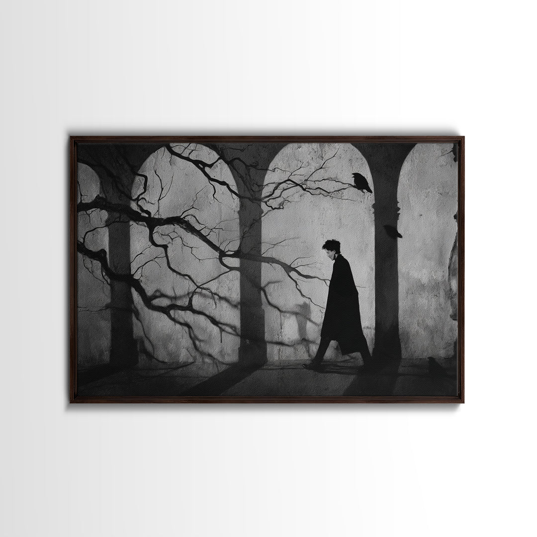 The Town Where Shadows Live, Expressionist Gothic Art, Landscape Wall Art, Dark Fantasy Wall Art, Framed Canvas Print, Halloween Wall Art