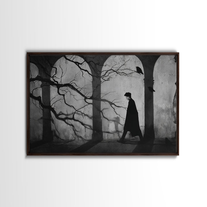 The Town Where Shadows Live, Expressionist Gothic Art, Landscape Wall Art, Dark Fantasy Wall Art, Framed Canvas Print, Halloween Wall Art
