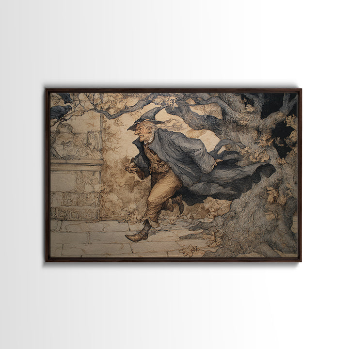 The Town Where Shadows Live, Gothic Storybook Art, Landscape Wall Art, Macabre Wall Art, Framed Canvas Print, Halloween Wall Art