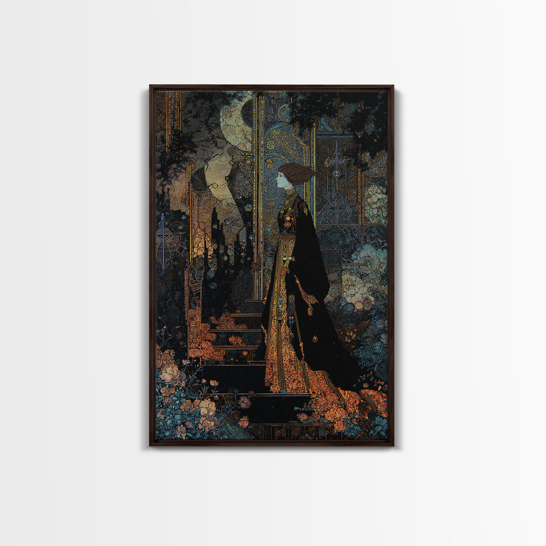 The Town Where Shadows Live, Stained Glass Gothic Art, Vertical Wall Art, Macabre Wall Art, Framed Canvas Print, Halloween Wall Art