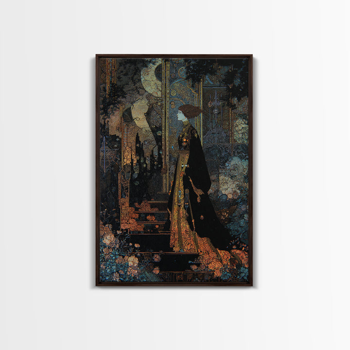 The Town Where Shadows Live, Stained Glass Gothic Art, Vertical Wall Art, Macabre Wall Art, Framed Canvas Print, Halloween Wall Art