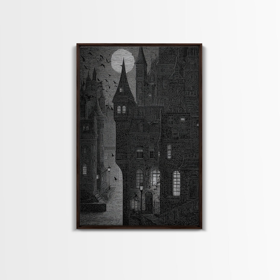 The Town Where Shadows Live, Victorian Macabre Art, Vertical Wall Art, Dark Fantasy Wall Art, Canvas Print, Halloween Wall Art