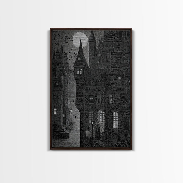 The Town Where Shadows Live, Victorian Macabre Art, Vertical Wall Art, Dark Fantasy Wall Art, Canvas Print, Halloween Wall Art