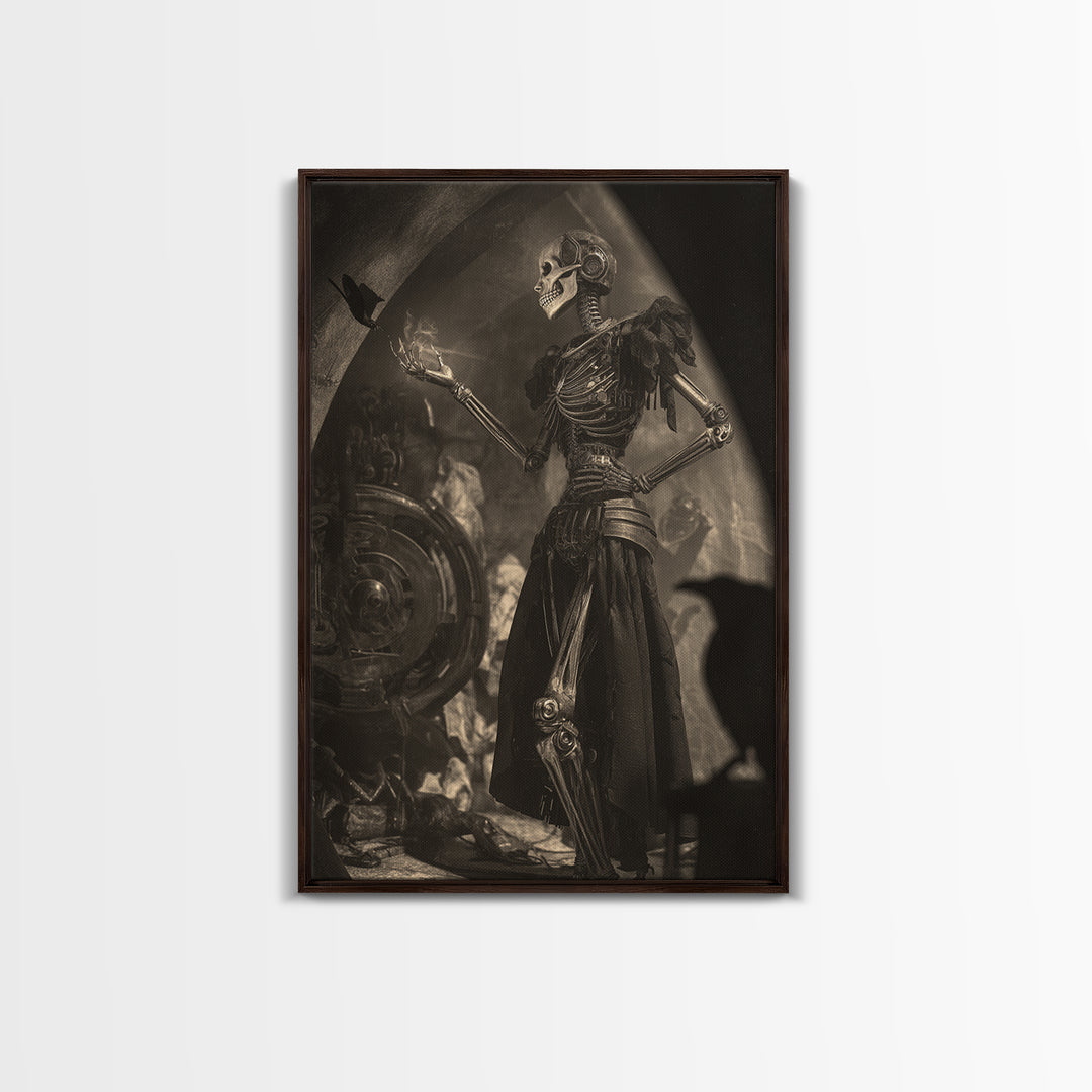 The Town Where Shadows Live, Biomechanical Horror Art, Vertical Wall Art, Gothic Horror Wall Art, Framed Canvas Print, Halloween Wall Art