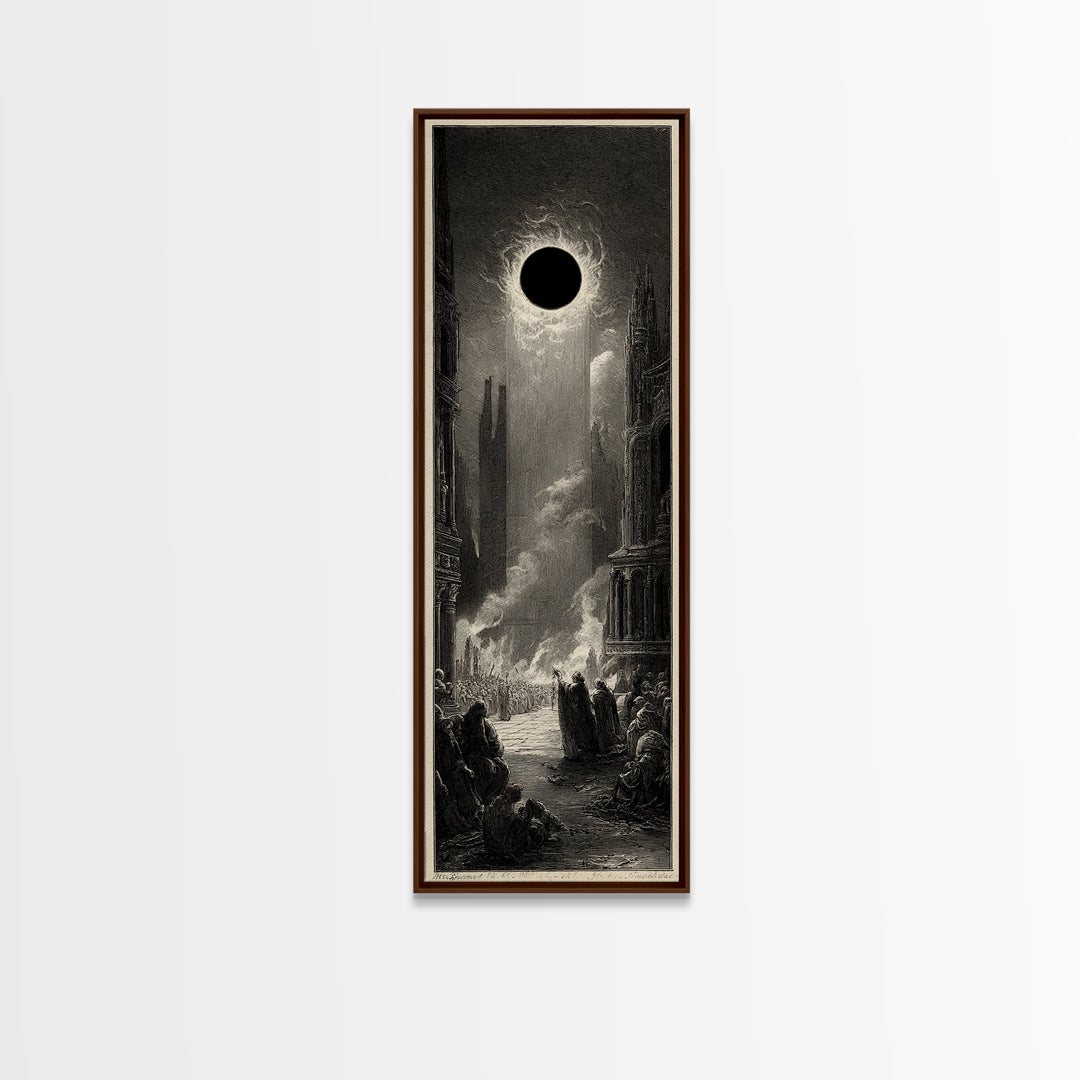 The Eclipse Summoning, Gothic Engraving Art, Tall Narrow Wall Art, Gothic Horror Wall Art, Framed Canvas Print, Halloween Wall Art