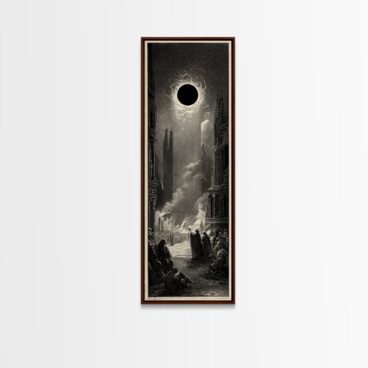 The Eclipse Summoning, Gothic Engraving Art, Tall Narrow Wall Art, Gothic Horror Wall Art, Framed Canvas Print, Halloween Wall Art