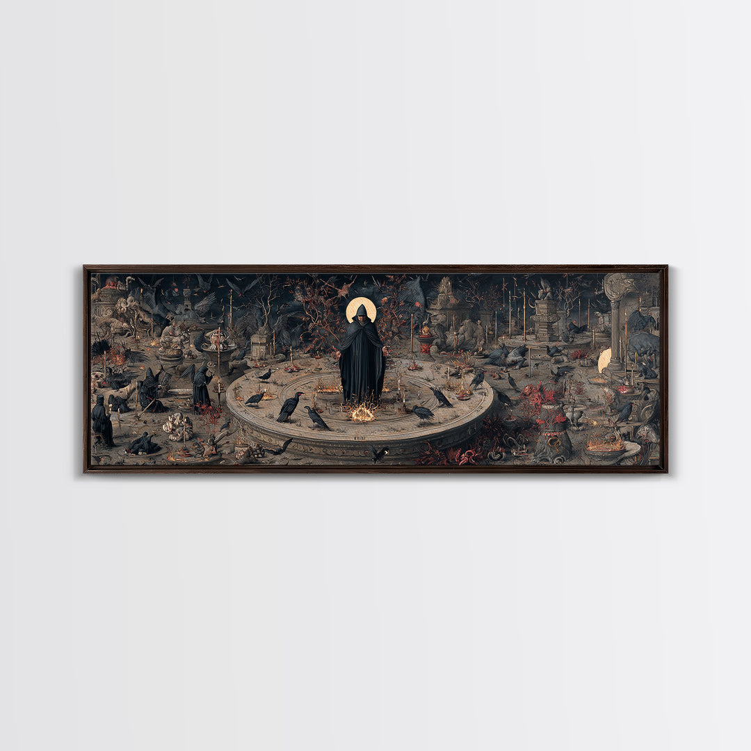 The Eclipse Summoning, Medieval Grotesque Art, Extra Wide Wall Art, Macabre Wall Art, Canvas Print, Halloween Wall Art