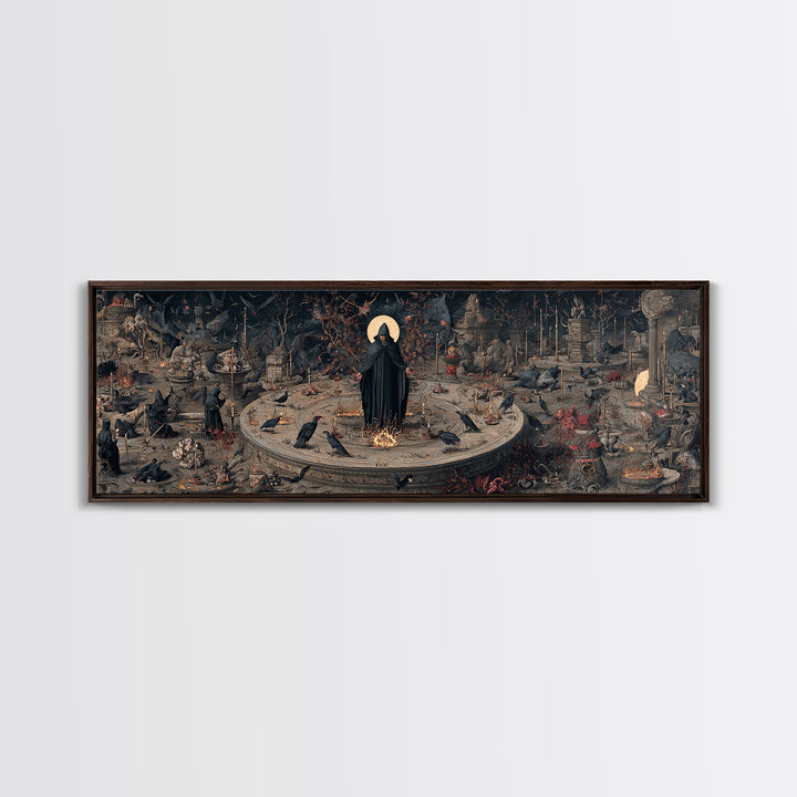 The Eclipse Summoning, Medieval Grotesque Art, Extra Wide Wall Art, Macabre Wall Art, Canvas Print, Halloween Wall Art