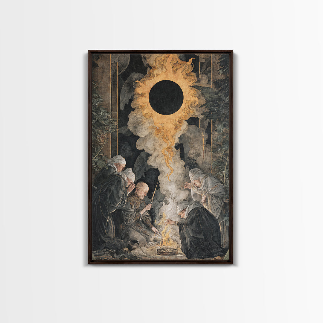The Eclipse Summoning, Dark Renaissance Art, Vertical Wall Art, Gothic Horror Wall Art, Canvas Print, Halloween Wall Art