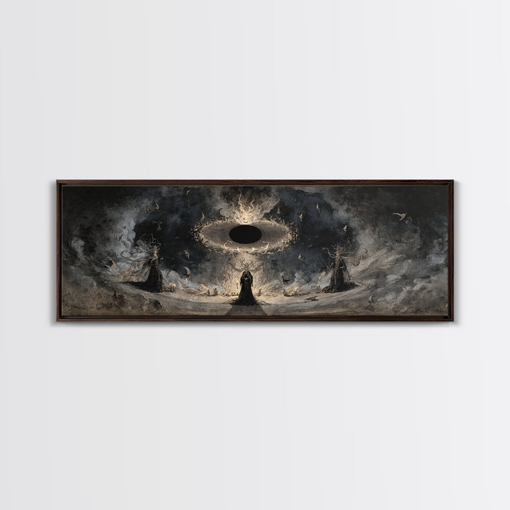 The Eclipse Summoning, Dark Romantic Horror Art, Extra Wide Wall Art, Dark Halloween Decor, Framed Canvas Print, Halloween Wall Art