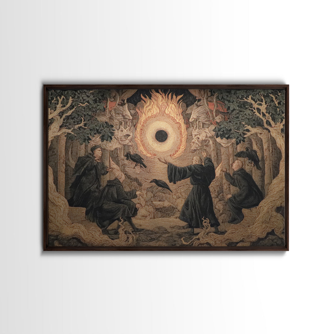 The Eclipse Summoning, Visionary Gothic Art, Landscape Wall Art, Dark Fantasy Wall Art, Framed Canvas Print, Halloween Wall Art