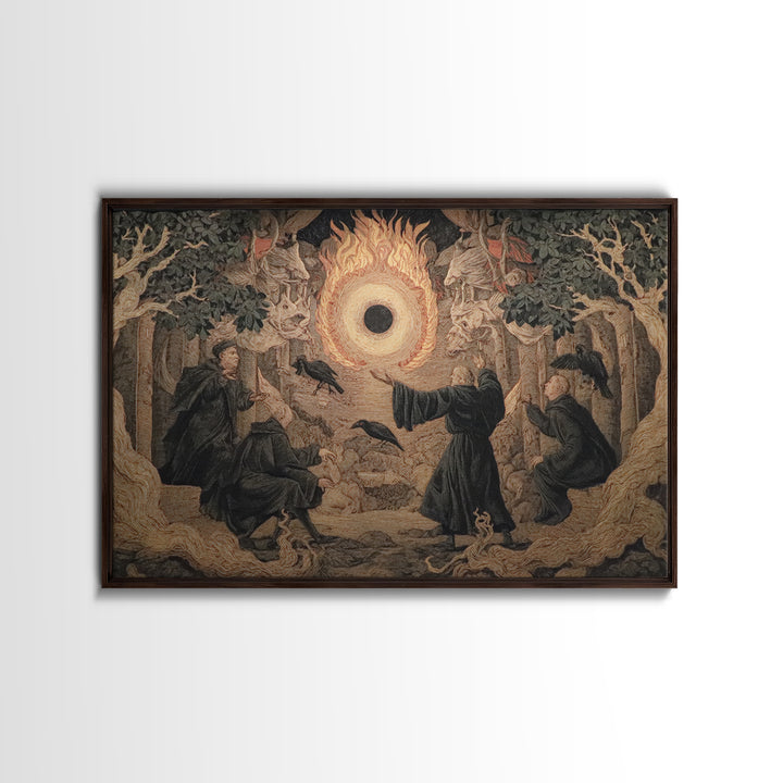 The Eclipse Summoning, Visionary Gothic Art, Landscape Wall Art, Dark Fantasy Wall Art, Framed Canvas Print, Halloween Wall Art