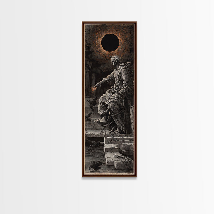 The Eclipse Summoning, Architectural Etching Art, Tall Narrow Wall Art, Dark Halloween Decor, Canvas Print, Halloween Wall Art